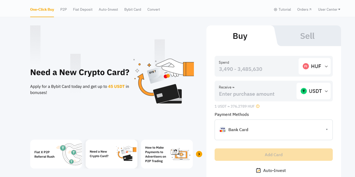 Vásárlás bankártyával Bybit-en